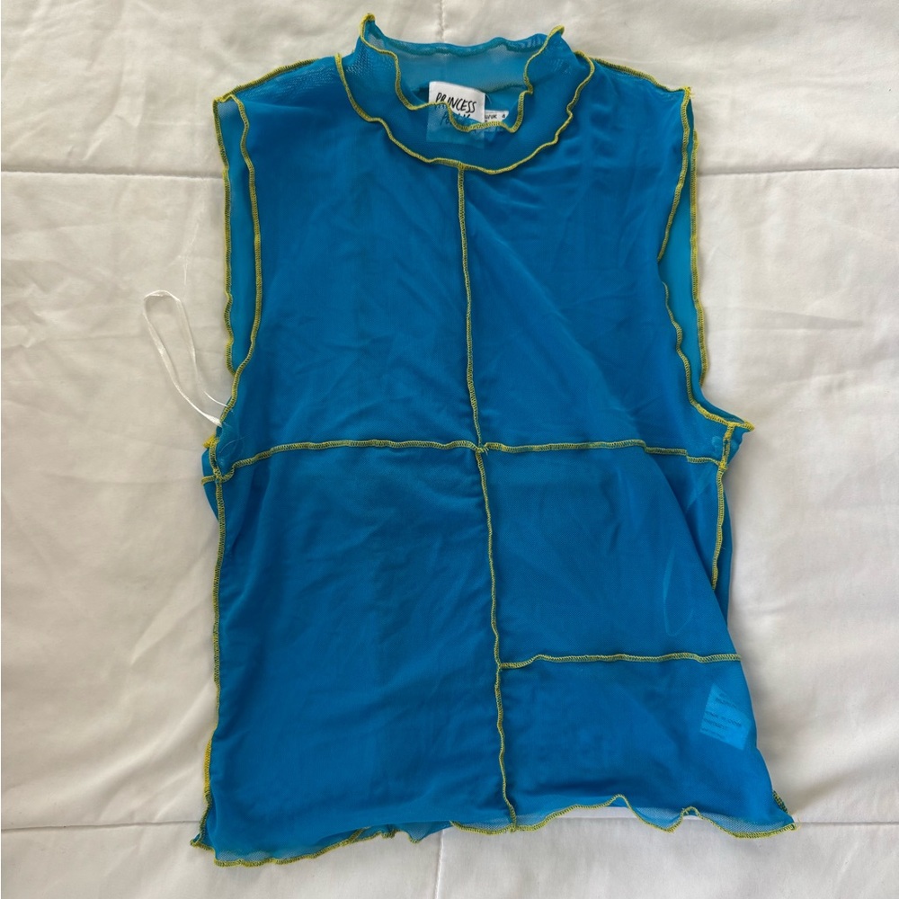 Princess Polly Turquoise Mesh Top with Yellow Edging